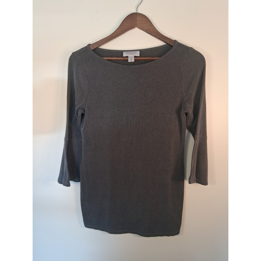 [Minimalist] Motherhood Maternity Ribbed Top Women Small Gray Bell Sleeve Knit